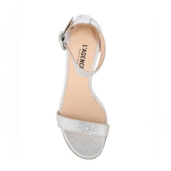 L'AGENCE Vivienne Cocktail Crystal Embellished Heel Sandals Silver 37.5 US 7.5 - Picture 3 of 13